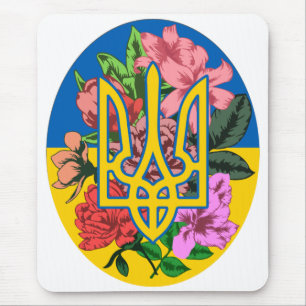 Ukrainian trident and flag of Ukraine with flowers Mouse Pad