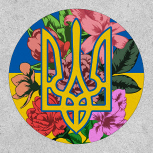 Ukrainian trident and flag of Ukraine with flowers Patch