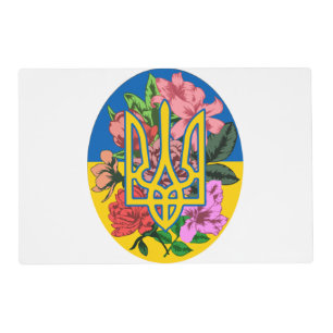 Ukrainian trident and flag of Ukraine with flowers Placemat