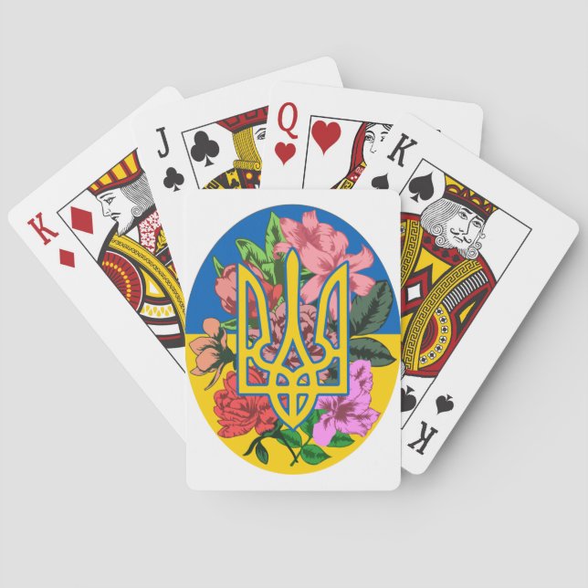 Ukrainian trident and flag of Ukraine with flowers Poker Cards (Back)