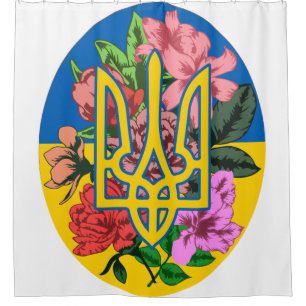 Ukrainian trident and flag of Ukraine with flowers Shower Curtain