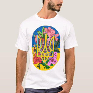 Ukrainian trident and flag of Ukraine with flowers T-Shirt