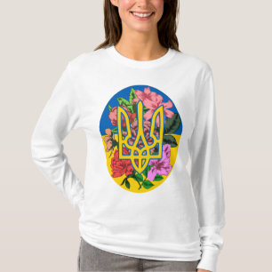 Ukrainian trident and flag of Ukraine with flowers T-Shirt