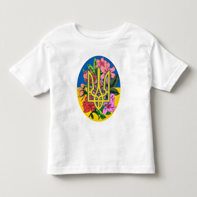 Ukrainian trident and flag of Ukraine with flowers Toddler T-shirt (Front)