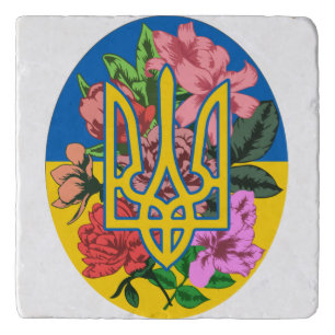 Ukrainian trident and flag of Ukraine with flowers Trivet