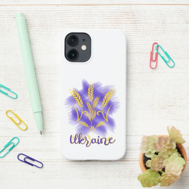 Ukrainian trident made of wheat ear iPhone case (On Desk)
