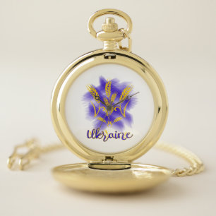 Ukrainian trident made of wheat ear pocket watch