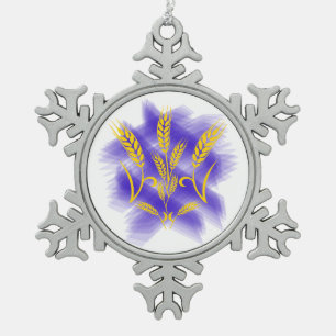 Ukrainian trident made of wheat ear snowflake pewter christmas ornament