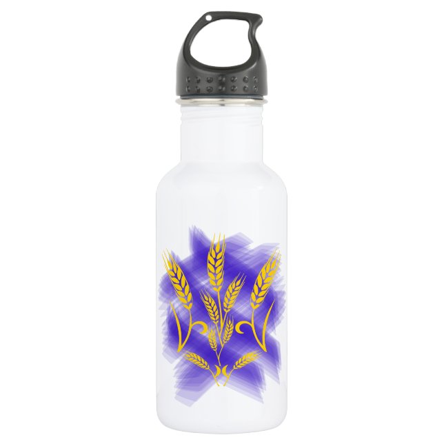 Ukrainian trident made of wheat ear stainless steel water bottle (Front)