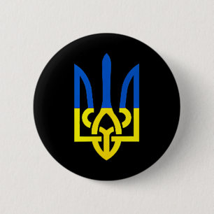 Ukrainian Trident Symbol - Ukraine Flag Support Pa Button