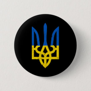 Ukrainian Trident Symbol - Ukraine Flag Support Pa Button