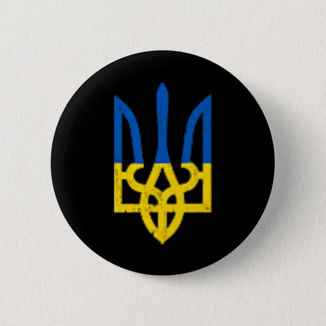 Ukrainian Trident Symbol - Ukraine Flag Support Pa Button (Front)