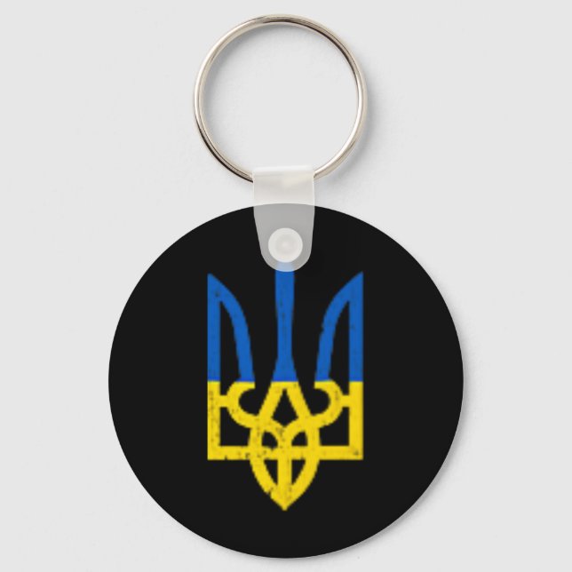 Ukrainian Trident Symbol - Ukraine Flag Support Pa Keychain (Front)