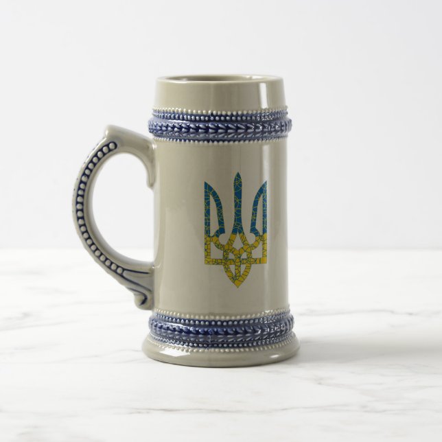 Ukrainian trident textured flag of Ukraine colors Beer Stein (Left)