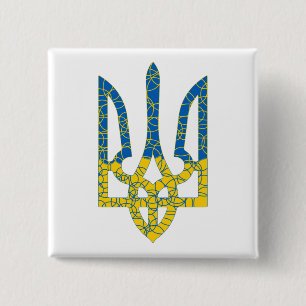 Ukrainian trident textured flag of Ukraine colors Button