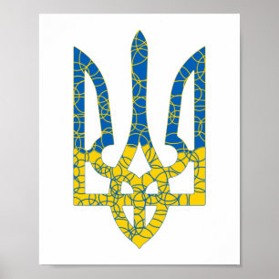 Ukrainian trident textured flag of Ukraine colors Poster