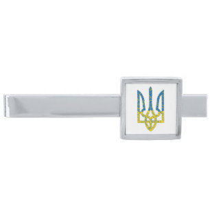 Ukrainian trident textured flag of Ukraine colors Silver Finish Tie Bar