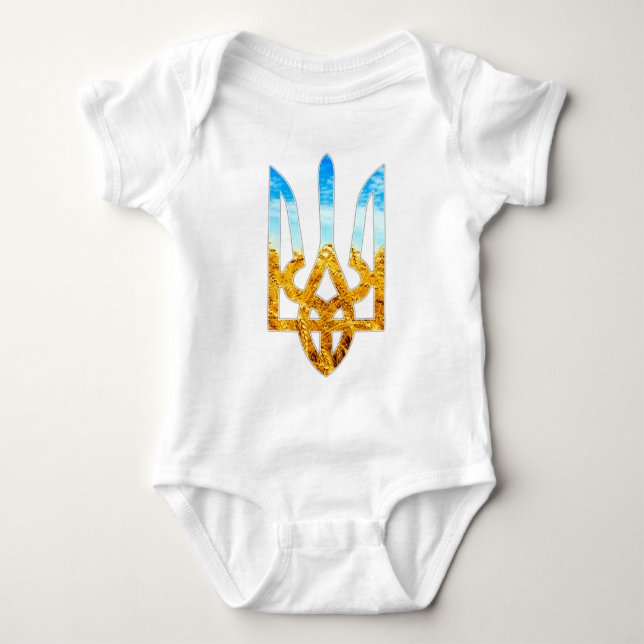Ukrainian tryzub background of wheat and blue sky baby bodysuit (Front)