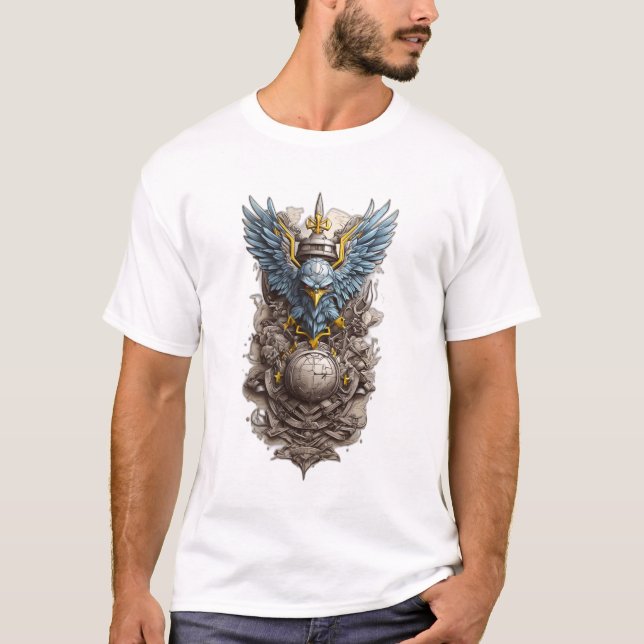 Ukrainian Valor Inked: Modern Military Tattoo Desi T-Shirt (Front)