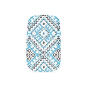 Ukrainian Vyshyvanka Blue Embroidery Minx Nail Art