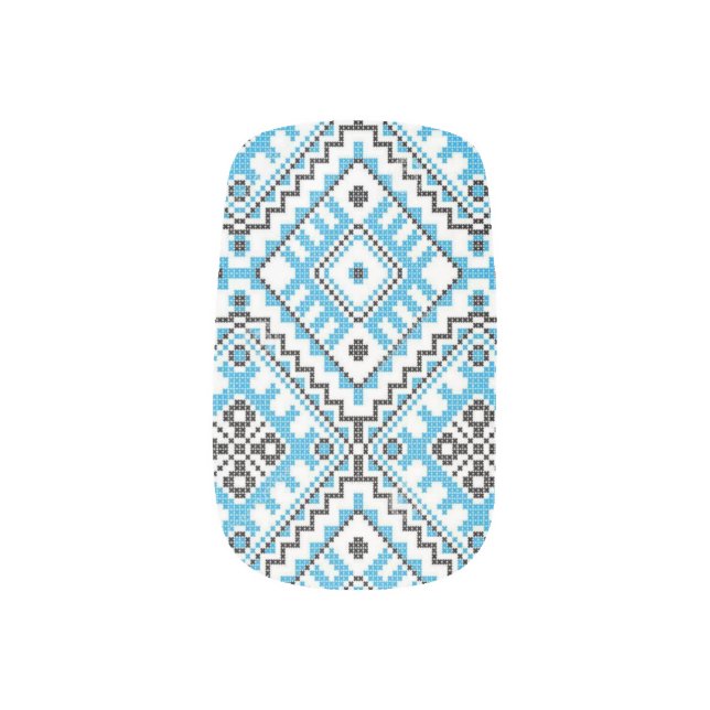 Ukrainian Vyshyvanka Blue Embroidery Minx Nail Art (Right Thumb)