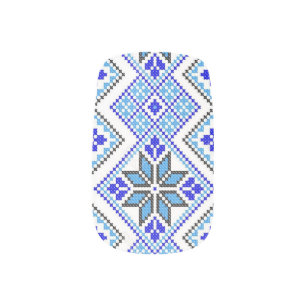 Ukrainian Vyshyvanka Blue Embroidery Minx Nail Art