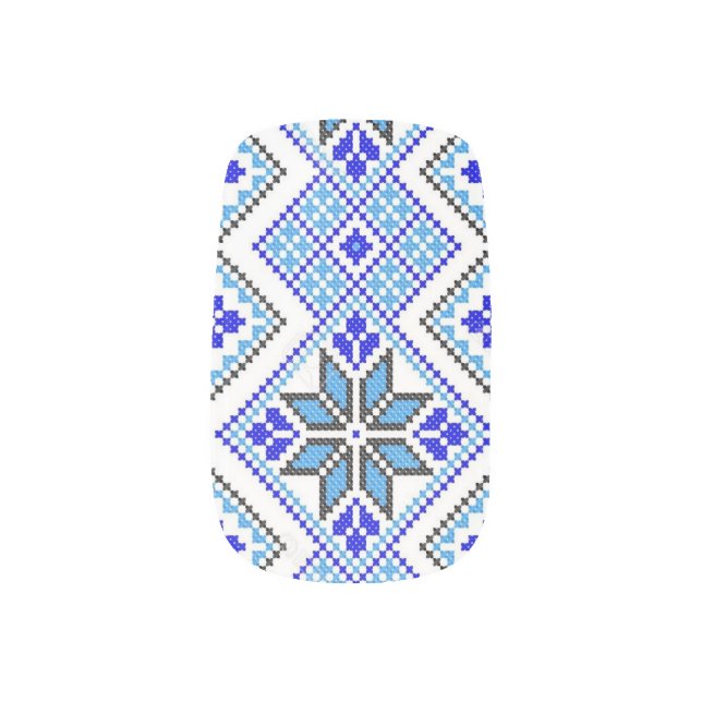 Ukrainian Vyshyvanka Blue Embroidery Minx Nail Art (Left Thumb)