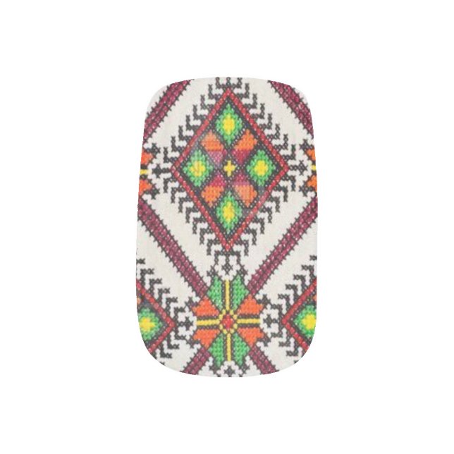 Ukrainian Vyshyvanka Cross Stitch Minx Nail Wraps (Left Thumb)