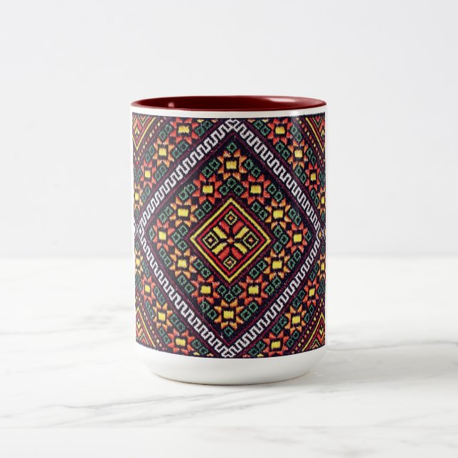 Ukrainian Vyshyvanka Embroidery Orange Suns Mug (Center)