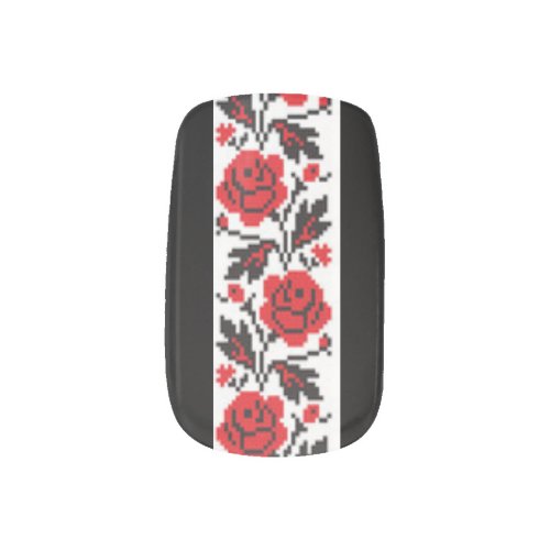 Ukrainian Vyshyvanka Embroidery Red Roses Minx Nail Art