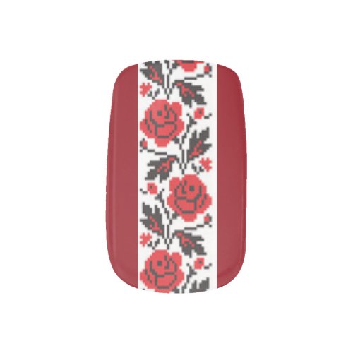 Ukrainian Vyshyvanka Embroidery Red Roses Minx Nail Art