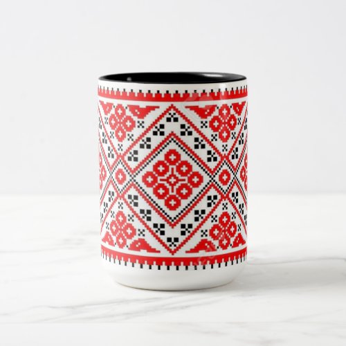 Ukrainian Vyshyvanka Embroidery Red Suns Mug