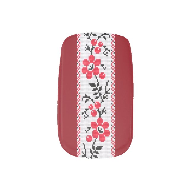 Ukrainian Vyshyvanka Floral Embroidery Minx Nail Wraps (Left Thumb)