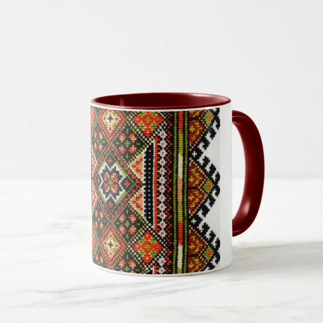 Ukrainian Vyshyvanka Geometric Embroidery Mug (Front Right)
