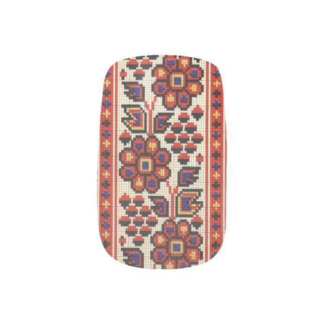 Ukrainian Vyshyvanka Red Orange Embroidery Minx Nail Art (Right Thumb)