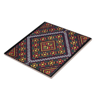 Ukrainian Vyshyvanka Red Orange Embroidery Tile