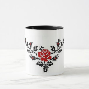 Ukrainian Vyshyvanka Red Rose Embroidery Mug
