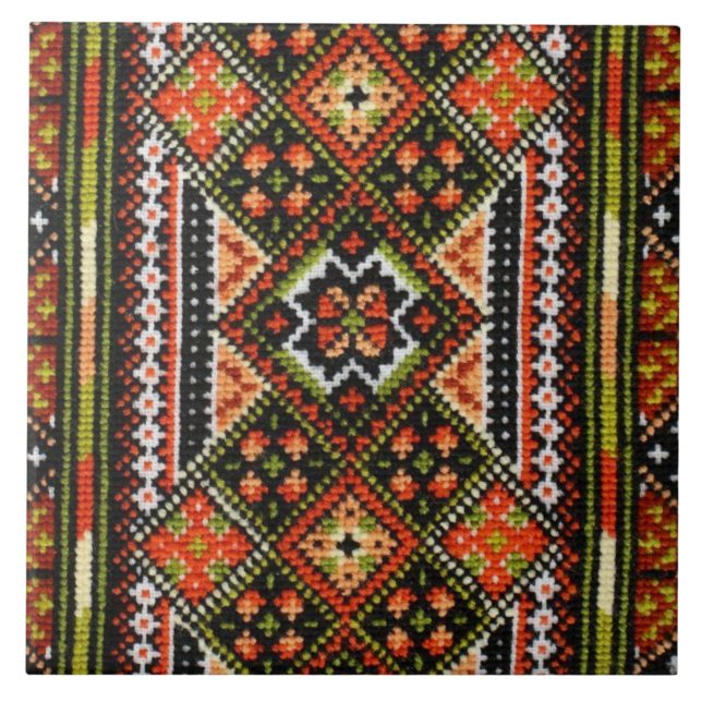 Ukrainian Vyshyvanka Rushnyk Embroidery Ceramic Tile (Front)