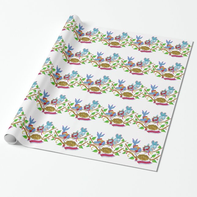 Ukrainian Wedding Birds Folk Art Wrapping Paper (Unrolled)