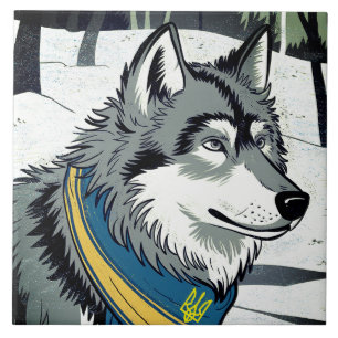 Ukrainian Wolf Symbol, Strong, Proud Ukraine Art Ceramic Tile