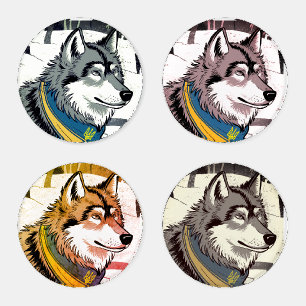 Ukrainian Wolf Symbol, Strong, Proud Ukraine Art  Coaster Set