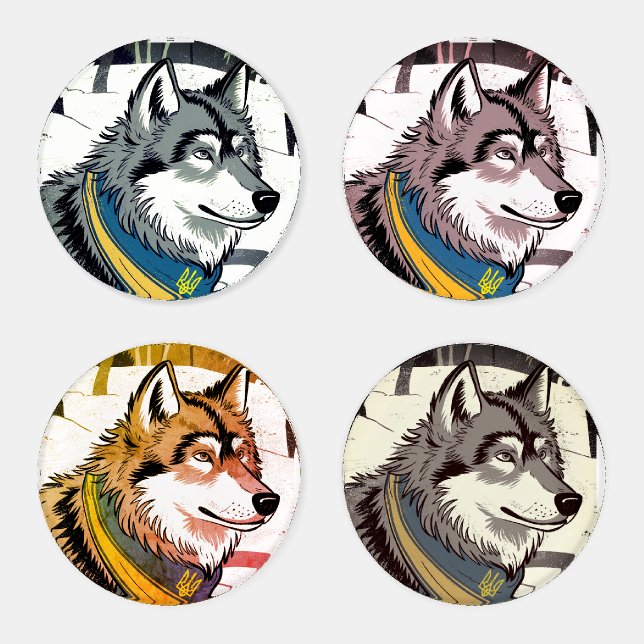 Ukrainian Wolf Symbol, Strong, Proud Ukraine Art  Coaster Set (Set)