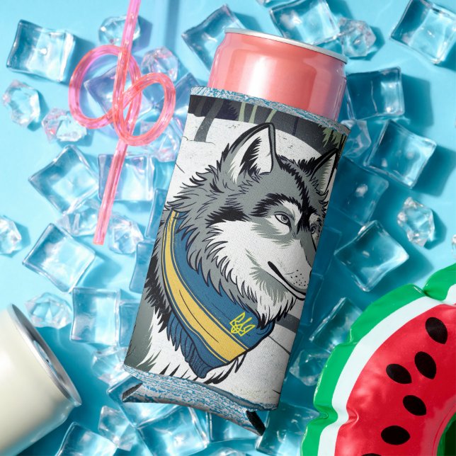 Ukrainian Wolf Symbol, Strong, Proud Ukraine Art  Seltzer Can Cooler (In Situ Summer)