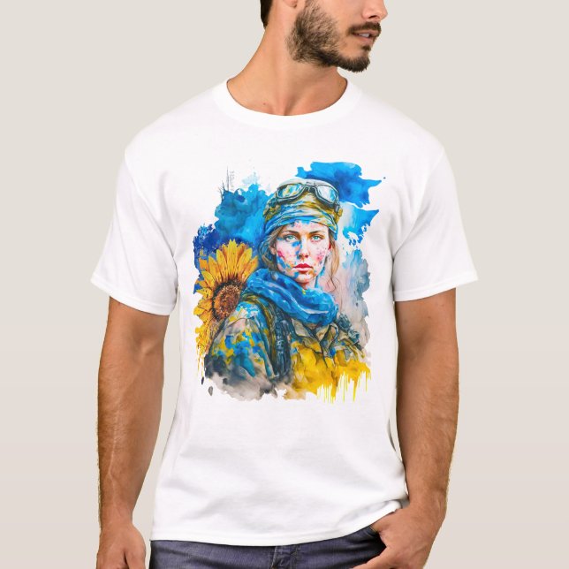 Ukrainian Woman Warrior Soldier T-Shirt (Front)