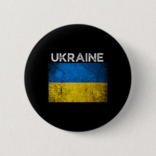 Ukrainian Yellow Blue Flag With Word Ukraine Distr Button
