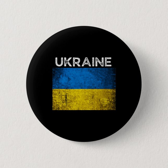Ukrainian Yellow Blue Flag With Word Ukraine Distr Button (Front)