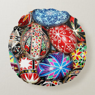 Ukranian Easter Eggs Round Pillow