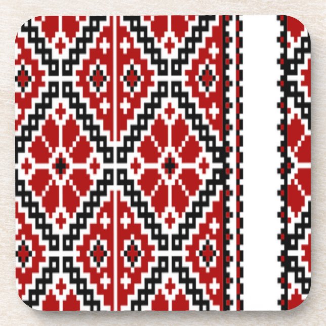 Ukrianian red black embroidery beverage coaster (Front)
