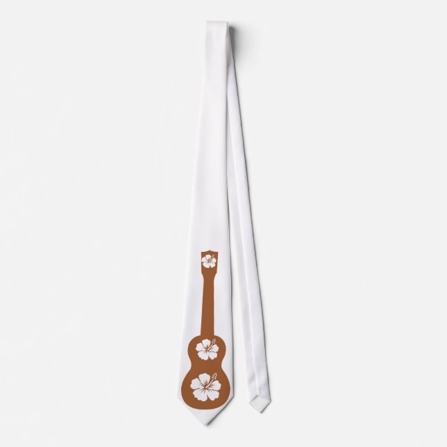 Ukulele and white hibiscus neck tie (Front)