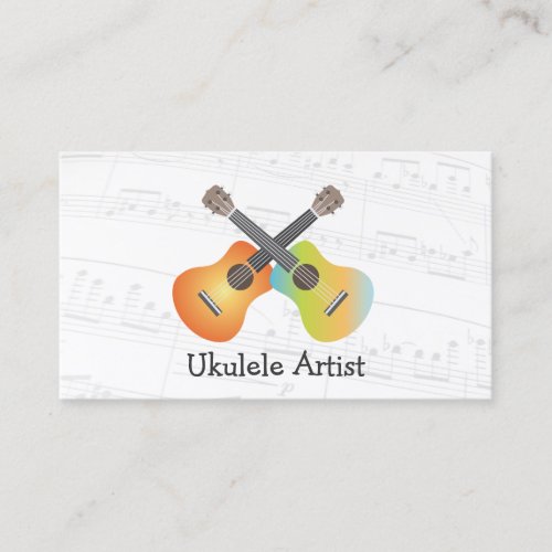 Colorful Ukulele Pair over Music Notes Uke Artist Business Card